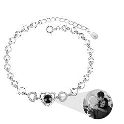 Aina Lighting Personalisiertes Fotoprojektions Armband Individuelles Armband mit Bild im Inneren Ich liebe dich Armband 100 Sprachen 925 Sterling Silber Herzanhänger Gedenkschmuck Geschenk für Frauen von Aina Lighting