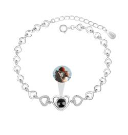 Aina Lighting Personalisiertes Fotoprojektions Armband Individuelles Armband mit Bild im Inneren Ich liebe dich Armband 100 Sprachen 925 Sterling Silber Herzanhänger Gedenkschmuck Geschenk für Frauen von Aina Lighting