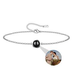 Personalisiertes Armband mit Foto im Stein Ich liebe dich 100 Sprachen 925er Sterlingsilber Kreis Projektions Armband mit Bild Schmuck Geschenke für Frauen Ehefrau Mutter Freundin von Aina Lighting