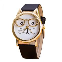Ainiyo Uhr Damen Katzen Brille Zifferblatt Luxus Armbanduhr Damenuhren Marken Quarzuhr Watch Geschenk für Frauen Damen Frau Mama Teenager Mädchen Beste Freundin Oma Weihnachten von Ainiyo