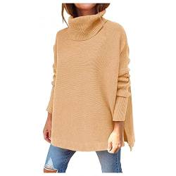 Higlles Lange Strickpullover Rollkragenpullover Damen Winter Lang Gestrickte Beste Freunde Pullover Kapuzenpullover Hoodie Sweatshirt Langarm für Frauen Rollkragen Pullover Bluse Longshirt von Ainiyo