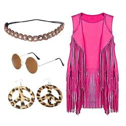 Hippie Kostüm Damen Fransen ärmellos Weste Hippie Kleidung Damen 60er 70er 80er Jahre Outfit Bekleidung Damen Mädchen Disco Outfit Braun Fransenweste Damen Hippie Bolero Karneval Faschingskostüme von Ainiyo