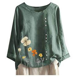 Leinen Bluse Damen Sommer Herbst Übergröße Print Tshirts Langarm Kurzarm Loose Rundhals Oberteile Frühjahr Pusteblume Floral Bedrucktes T-Shirt Beste Freunde für Frauen mit Motiv Blusen Hemd Tops von Ainiyo