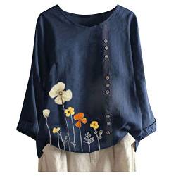 Leinen Bluse Damen Sommer Herbst Übergröße Print Tshirts Langarm Kurzarm Loose Rundhals Oberteile Frühjahr Pusteblume Floral Bedrucktes T-Shirt Beste Freunde für Frauen mit Motiv Blusen Hemd Tops von Ainiyo