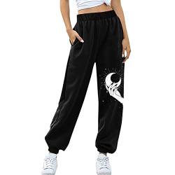 Schwarz Jogginghose Damen Lang Freizeithose Sporthose Trainingshose Elegant Stoffhose Gefütterte Yogahose für Frauen Teenager Mädchen Damen Vintage Drachen Bedrucken Outdoor Taschen Sweatpant von Ainiyo