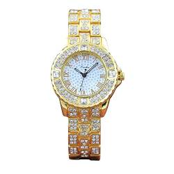 Uhr Damen Analog Quarz Armbanduhr Damenuhr Marken Luxus Uhren Quarzuhr Watch Geschenk für Teenager Mädchen Frauen Metallarmband Quarzarmband Goldarmband Kristall Diamant Golduhr Uhren von Ainiyo