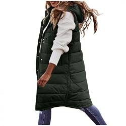 Weste Damen Lang Daunenweste Damen Lang Wintermantel Vest mit Kapuze Weste Mantel Ärmellose Warmer Daunenmantel mit Taschen Steppweste Damen Daunenjacke Steppjacke Outdoor Lange Outwear Winterjacke von Ainiyo