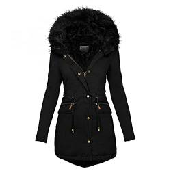 Winterjacke Damen Lang Warme Winterjacke Verdicken Militär Parka Jacke Winter Fleece Plüsch Kapuze Baumwolle Plus Dicke Mantel Mit Reißverschluss Und Knopf Kapuzepullover Große Größen Winter Jacke von Ainiyo