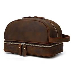 Aintap Herren-Reise-Make-up-Tasche aus echtem Vintage-Leder im Vintage-Stil, Braun, Einheitsgröße von Aintap