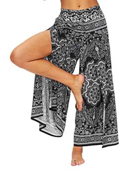 Ainuno Boho Pants Wide Leg Palazzo Pants with Slits for Women Flowy Hippie Pants Thin, Schwarzes Mandala, S/M von Ainuno