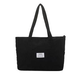 AioTio Cord taschen für Frauen Große Kapazität Cord Umhängetaschen Retro-Handtaschen für Pendler, Einkaufen, Universität(Schwarz) von AioTio