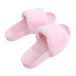 AioTio Damen Flip Flop Kunstpelz Slipper Fuzzy Fluffy Comfy Sliders Offene Zehe(EU 36 Rosa) von AioTio