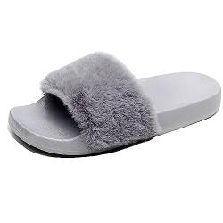 AioTio Damen Flip Flop Kunstpelz Slipper Fuzzy Fluffy Comfy Sliders Offene Zehe(EU 40 Grua) von AioTio