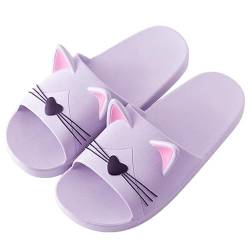 AioTio Katzen Schlappen Pantoffel Damen Bequem Rutschfeste Badelatschen Mädchen Weich Slipper (36/37EU) Hellviolett von AioTio