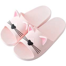 AioTio Katzen Schlappen Pantoffel Damen Bequem Rutschfeste Badelatschen Mädchen Weich Slipper (36/37EU) Pink von AioTio