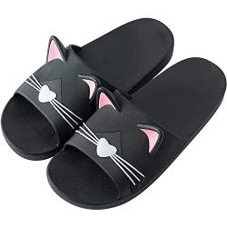 AioTio Katzen Schlappen Pantoffel Damen Bequem Rutschfeste Badelatschen Mädchen Weich Slipper (36/37EU) Schwarz von AioTio