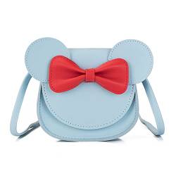 AioTio Niedliche kleine Mädchen Bowknot Umhängetasche Handtasche, PU Schulterhandtasche für Kinder Mädchen Kleinkinder(Blau) von AioTio