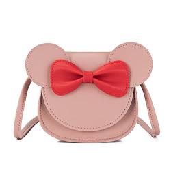 AioTio Niedliche kleine Mädchen Bowknot Umhängetasche Handtasche, PU Schulterhandtasche für Kinder Mädchen Kleinkinder(Hellrosa) von AioTio