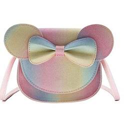 AioTio Niedliche kleine Mädchen Bowknot Umhängetasche Handtasche, PU Schulterhandtasche für Kinder Mädchen Kleinkinder(Regenbogen) von AioTio