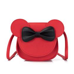 AioTio Niedliche kleine Mädchen Bowknot Umhängetasche Handtasche, PU Schulterhandtasche für Kinder Mädchen Kleinkinder(Rot) von AioTio