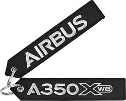 Airbus Schlüsselanhänger A350 XWB | Schwarz | Gestickte silberne Schrift | ca. 16 x 3,0 cm | DE Händler von Airbus