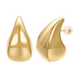 Airokiy 18K Drop Ohrringe Dupes, Chunky Damen Gold Earrings, Leichte Tropfen Hohle Offene Ohrringe, Hypoallergene Vergoldete Ohrringe Schmuck für Frauen und Mädchen (Gold 18*30mm) von Airokiy
