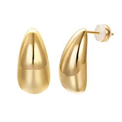 Airokiy 18K Drop Ohrringe Dupes, Chunky Damen Gold Earrings, Leichte Tropfen Hohle Offene Ohrringe, Hypoallergene Vergoldete Ohrringe Schmuck für Frauen und Mädchen (Gold 28*14mm) von Airokiy