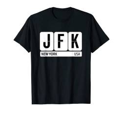 JFK New York City NY USA Souvenir schwarzer Text T-Shirt von Airport Code Flip Board Tees