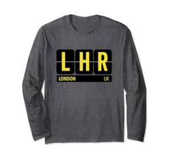 LHR London England UK Reise-Souvenir, gelber Text Langarmshirt von Airport Code Flip Board Tees