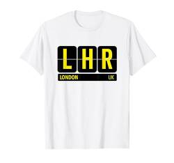 LHR London England UK Reise-Souvenir, gelber Text T-Shirt von Airport Code Flip Board Tees