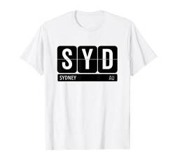 SYD Sydney Australien Reise-Souvenir weißer Text T-Shirt von Airport Code Flip Board Tees