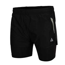 Airtracks Herren Funktions Laufhose Kurz Pro Line Laufshorts 2 in 1 Kurze Hose Sporthose für Männer Jogginghose Atmungsaktiv Schnelltrocknend S M L XL XXL XXXL XXXXL 3XL 4XL - schwarz - XXL von Airtracks