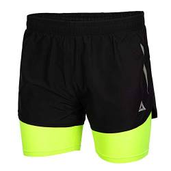 Airtracks Herren Funktions Laufhose Kurz Pro Line Laufshorts 2 in 1 Kurze Hose Sporthose für Männer Jogginghose Atmungsaktiv Schnelltrocknend S M L XL XXL XXXL XXXXL 3XL 4XL - schwarz-neon - XL von Airtracks