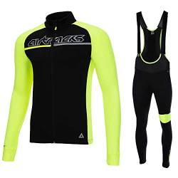 Airtracks Herren Winter Fahrradtrikot Set Pro Team II - Thermo Trägerhose Pro Team II - Thermo Fahrradtrikot Pro Team - optimal für Herbst - Winter - schwarz-neon - M von Airtracks