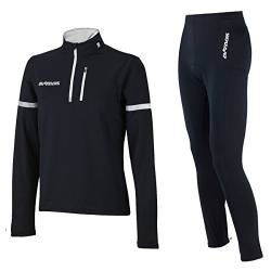 Airtracks Herren Winter Radtrikot Set - Thermo Fahrradhose Lang + Thermo Fahrradtrikot Langarm - Atmungsaktiv - Reflektoren - schwarz - XXL von Airtracks