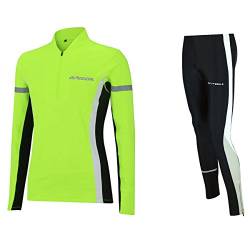 Airtracks Winter Laufset Thermo Laufhose Lang Trainingshose Tight - Thermo Laufshirt Langarm Sweatshirt Langarmshirt - schwarz-neon - M - Damen von Airtracks