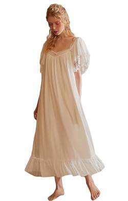 Airvid Damen Spitze Vintage Viktorianisches Nachthemd Langarm Nachtwäsche Nachthemd, Weiß#4, Large von Airvid