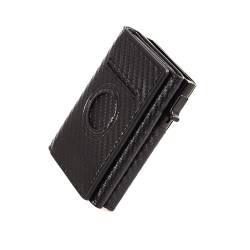 Airzoo Herren-Geldbörse aus Leder, RFID-blockierend, Kohlefaser-Hülle, aufklappbar, dreifach gefaltete Brieftasche, Geldfach, Schwarz 19, Schwarz, Dreifach gefaltet von Airzoo