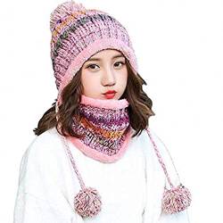 Frauen Strickmütze Schal Set Winter Warm Verdicken Häkeln Bobble Pom Pom Mütze Hut Cap Outdoor Ski Snowboard Cycle Bobble Säumen Hüte mit Fleece-Futter für Damen Mädchen Indoor und Outdoor von Aisaving