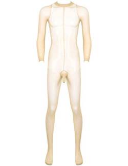 Aislor Bodystocking Nylon Ouvert Transparent Herren Body Overall Dessous Ganzkörper Strumpfhosen mit Penishülle Reizwäsche Hautfarben Einheitsgröße von Aislor
