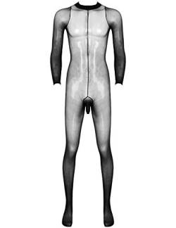 Aislor Bodystocking Nylon Ouvert Transparent Herren Body Overall Dessous Ganzkörper Strumpfhosen mit Penishülle Reizwäsche Schwarz Einheitsgröße von Aislor