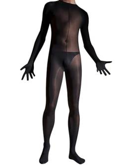 Aislor Bodystocking Nylon Ouvert Transparent Herren Body Overall Dessous Ganzkörper Strumpfhosen mit Penishülle Reizwäsche X Schwarz One Size von Aislor