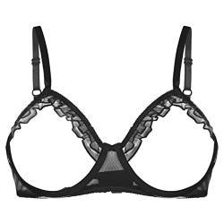 Aislor Damen BH Ouvert Hebe BH Brustfrei Dessous mit Bügel Offene Brust Bra Bralette Unterwäsche Reizwäsche Erotik Unterhemden Schwarz 4XL von Aislor