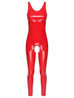 Aislor Damen Einteilig Body Wetlook Bodysuit Ouvert Catsuit Ärmellos Jumpsuit Lackleder Leotard Ganzkörperanzug Lingerie Clubwear Z Rot D 4XL von Aislor