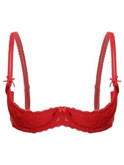 Aislor Damen Hebe BH Offene Brust Bra Bralette mit Bügel Push Up Büstenhebe Verstellbare Träger Dessous Top Frauen Erotik Reizwäsche Rot 95B von Aislor