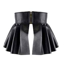 Aislor Damen Minirock Wetlook Rock Leder Taillengürtel mit Rock PU Leder Faltenrock Kurz mit Reißverschluss Fetisch Punk Gothic Kostüm Zubehör Schwarz One Size von Aislor