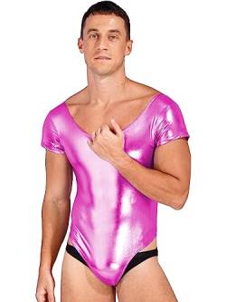 Aislor Herren Metallic Body Lackleder Bodysuit Kurzarm Gymnastikanzug Einteilig Unterwäsche Tanzbekleidung Badebekleidung Sportbody Rose 3XL von Aislor