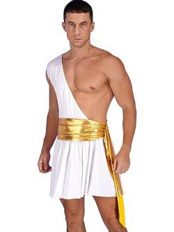 Aislor Herren One Shoulder Rüschenkleid mit Metallrüsche Taille Griechische Götter Kostüm Cosplay Halloween Outfits Weiß XXL von Aislor