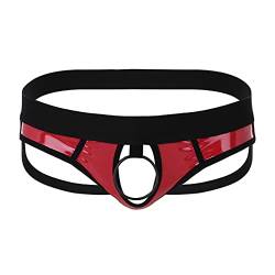 Aislor Herren Ouvert String Tanga Wetlook Boxer Shorts Jockstrap Unterwäsche Slip mit Penisring Open Butt Crotch Panties Lingerie Rot M von Aislor