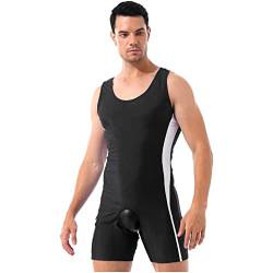 Aislor Herren Overall Kurz Jumpsuit Ärmellos Ouvert Body Offener Schritt Einteiler Unterhemd Männerbody Wrestling Singlet Bodysuit A Schwarz L von Aislor